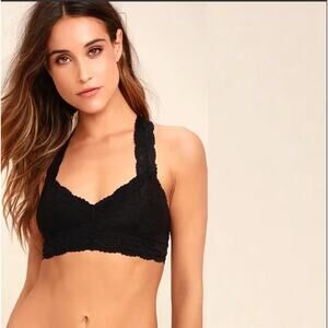 Free People Intimately Black Galloon Lace Racerback Bralette – Scalloped Floral
